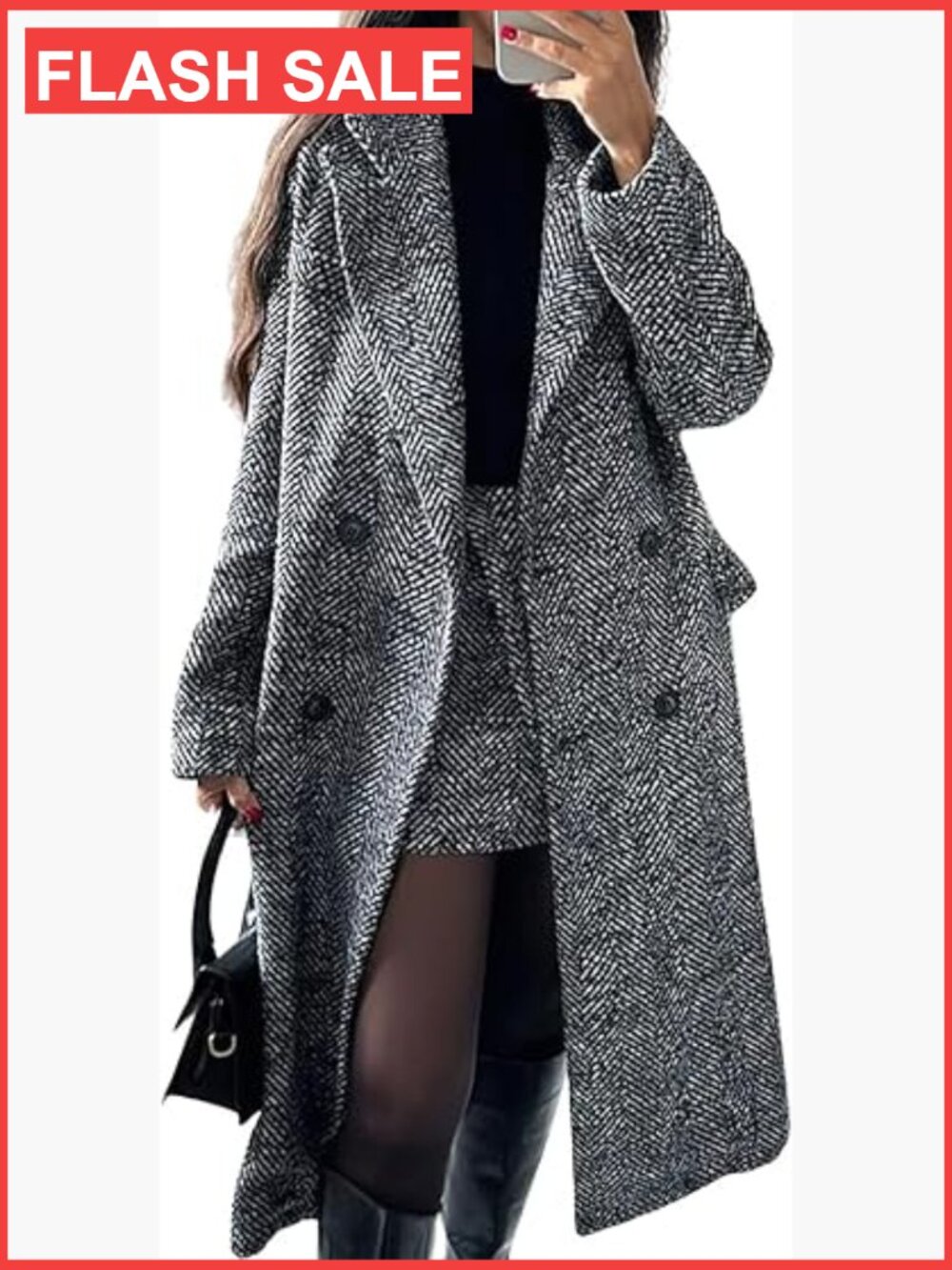 Wool Pea Coat Double Breasted Notch Collar Midi Long Trench Coat